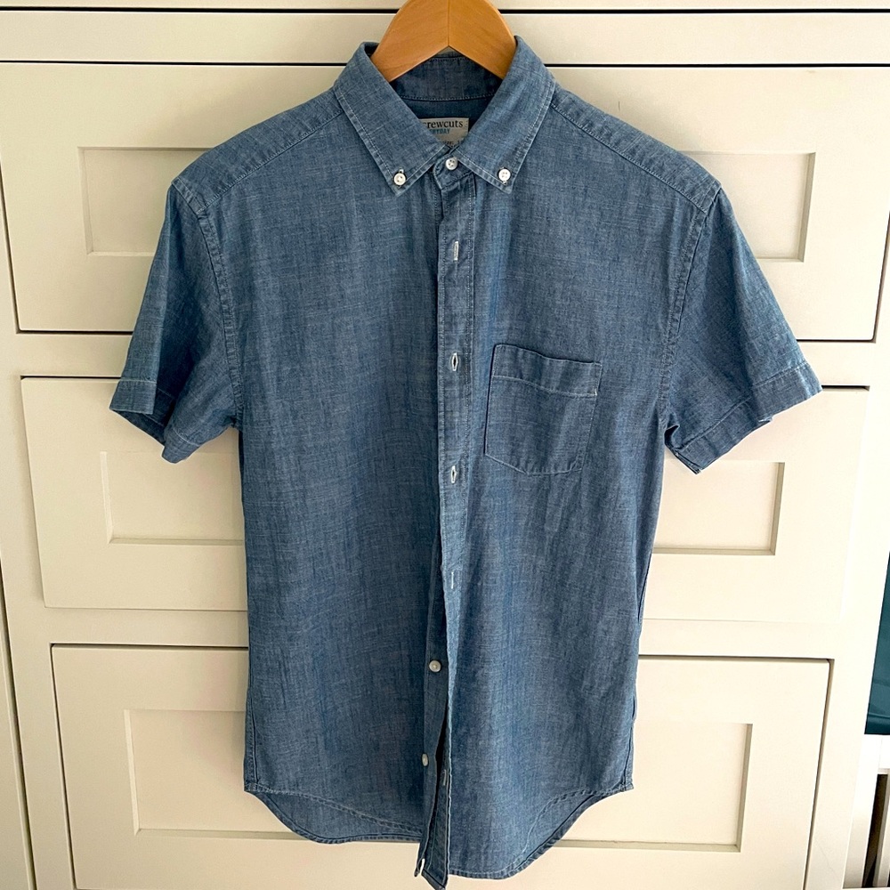 J.Crew short sleeve denim shirt.
